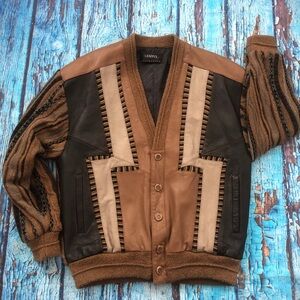 Vintage Saxony leather suede knit cardigan